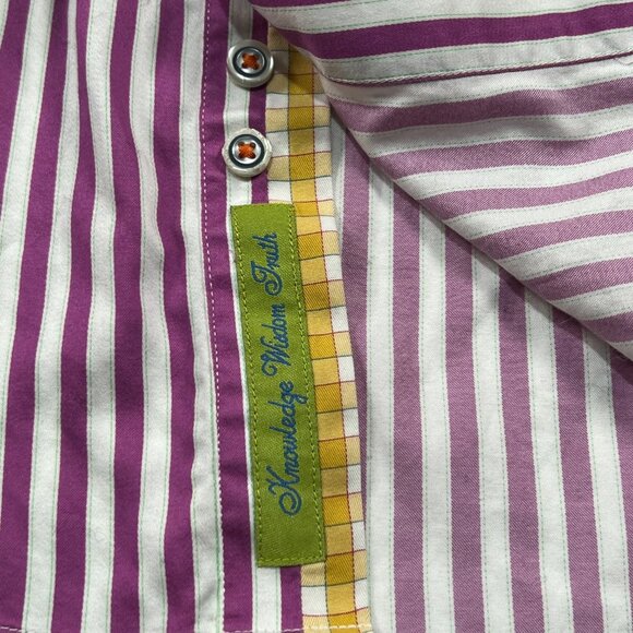 Robert Graham X Button Up Shirt Mens Large Purple Striped Long Sleeve Flip Cuff - Picture 4 of 11